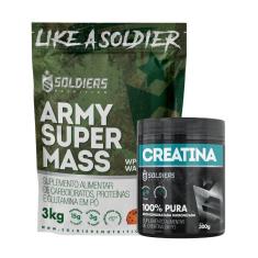Kit: Hipercalórico Army Super Mass - 3Kg + Creatina Monohidratada Pote 300g - Soldiers Nutrition-Unissex