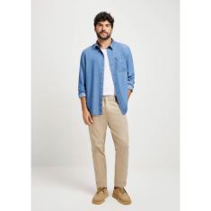 Calça Básica Masculina Chino Slim Em Sarja Com Elastano-Masculino
