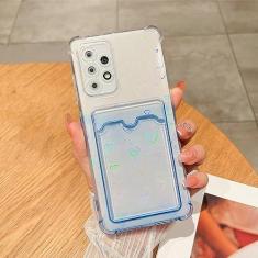 Luxo Gradient Aurora Slot para cartão Love Heart Silicone Case para Samsung Galaxy S22 S23 Ultra S20 FE S21 Plus A12 A32 A52S A53 A33, AiXin Blue, para S22