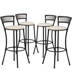 Kit Com 4 Banquetas Altas Forts Gelo Floral, Fibra Uv Bancada, área Goumert, Bar, Piscina, Balcão