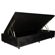 Cama Box Baú Solteiro Suede Preto -Pistão A Gás