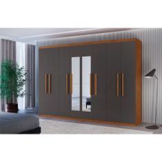 Guarda Roupa Casal Hera Premium com Espelho 8 Portas e 4 Gavetas MDF Moderna - Naturalle Grafite