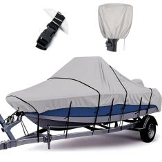 Tuszom Capa de barco para console central totalmente 900D 100% à prova d'água com capa de motor, capa de barco à prova de rasgos para console central barco com alças à prova de vento de 13 a 19