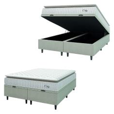Cama Box Colchão Baú Casal King Molas Ensacadas City Pillow Top 193x203x64cm Bege / Branco Hellen - Suporta até 110kg por Pessoa