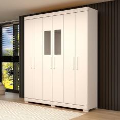 Guarda-roupa Casal 164,10cm 6 Portas 2 Gavetas com Espelho 100% Mdf Papoulas Espresso Móveis Branco