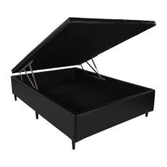 Base Cama Box Com Bau Casal material sintético Preto 43x138x188 - Sonh