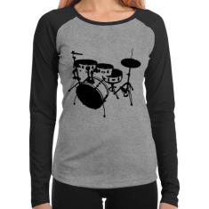 Baby Look Raglan Bateria Música Baterista Manga Longa - Foca na Moda, 
