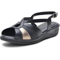 Sandália Pierrô Conforto ortopédica couro legítimo cor preta com detal