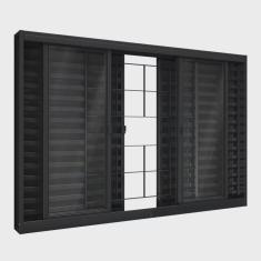 Janela de Aço Veneziana de Correr Central com Grade Quadrada 6 Folhas 100x150cm Aço Pronto