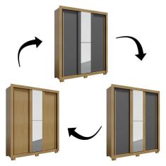 Guarda Roupa Solteiro Nevoa Flex 3 Portas de Correr com Espelho e Cômoda Cannes 5 Gavetas Carvalho Americano Grafite – Incorplac