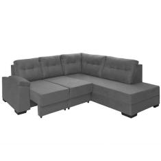 Sofá Canto Retrátil Holanda Suede Pluma Cinza - Sofá Casa