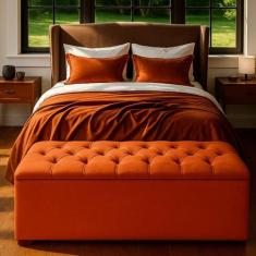 Recamier Bau Estofado Casal King Padrão Anita 195 cm Veludo - BELA DO 