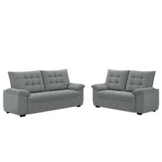 Conjunto De Sofá 2 E 3 Lugares Bertioga Veludo Cinza Luizzi - LUIZZI E