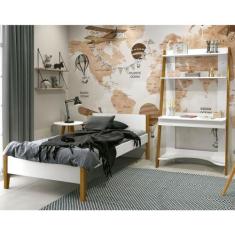 Conjunto Quarto Cama Solteiro e Escrivaninha/ Estante Simba com Pés em