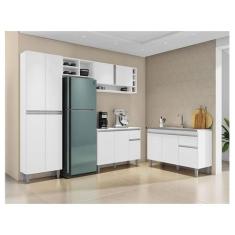 Cozinha Ambiente Vanessa e Balcão de Pia Tatiane 120 cm Branco Brilho 