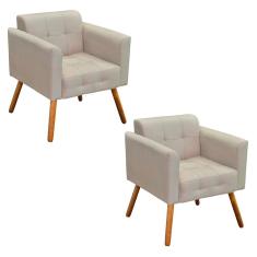 Kit 02 Poltronas Elisa Suede Bege Pés Palito D´rossi