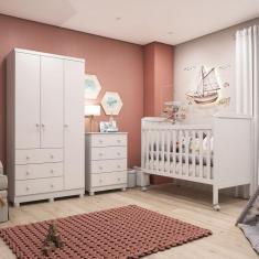 Quarto de Bebê Completo com Berço Guarda-Roupa 3 Portas e Cômoda 100% 