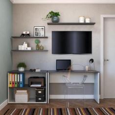 Escrivaninha Mesa Escritório com Nichos e 3 Prateleiras 190cm Branco E