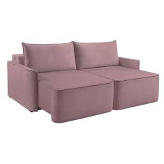 sofá 3 lugares retrátil moon com usb linho rosa 220 cm
