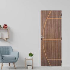 Kit Porta de Madeira Decorada 215x85cm com Batente de Aço 06cm Gaúcha MGM Carvalho Quebec
