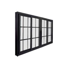 Janela de Correr Abertura Central Premium 4 Folhas com Grade Vidro Liso 100x150cm CRV Portas e Janelas Preto