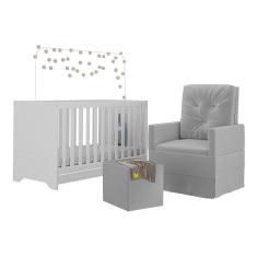 Berço 3x1 Com Poltrona De Amamentação E Puff Multimóveis Mp4076 Branco/cinza Branco/cinza