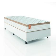 Cama Box Colchão Solteiro Molas Ensacadas Real 88x188x65cm Linho Branco / Bege Inducol - Suporta até 130kg por Pessoa