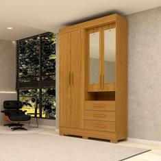 Guarda-Roupa Solteiro 119,60cm 4 Portas 3 Gavetas Capelinha com Espelho 100% MDF Débora Cinamomo
