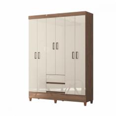 Guarda Roupa Casal com Pés 6 Portas 2 Gavetas Jequitiba Off White New Opção