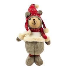 Urso Gorro Vermelho Boneco Pelúcia Natal Decoração 46X23cm
