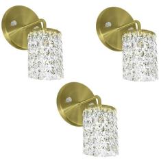 Kit 3 Arandelas Cristal Legitimo Clearwall Redonda Dourada - MARRYLUZ