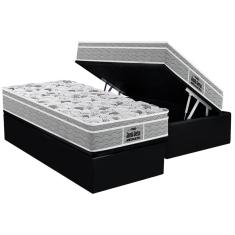 Cama Box Baú Solteiro: Colchão Espuma D45 Probel / EP Guarda Costas PróExtreme Plus + Base CRC Suede Black(88x188)