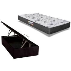 Cama Box Baú Solteiro: Colchão Ortopédico Herval D28 / AG65 Ortopedic Black + Base CRC Suede Black(88x188)