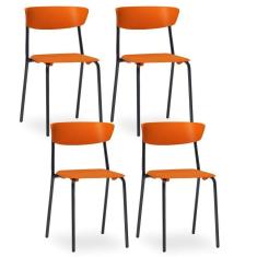 Kit 04 Cadeiras Fixa Base Preta Empilhável Bit F02 Laranja