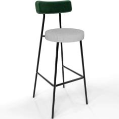 Banqueta Alta Bar Cozinha Sala De Jantar Em Aço Milão L02 Facto Verde Musgo Linho Cinza