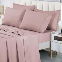 Jogo De Cama Lençol Luminia Casal 4 Peças Micropercal 300 Fios Bordado Floral Rosê 100% Poliéster