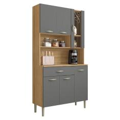 Armário de Cozinha Compacta Bruna K02 6 Portas 1 Gaveta MDF 90.9cm Amadeirado Freijó Gris