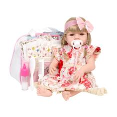 Boneca Reborn Recém Nascida Vestido Florido Kit 20 Itens - Cegonha Reb