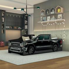 Cama Infantil Solteiro Caminhonete Raam Preta 100% Mdf - Nossa Mobília