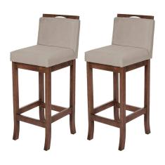 Kit 2 Banquetas Alta em Madeira Capuccino Turim Suede Bege CCS