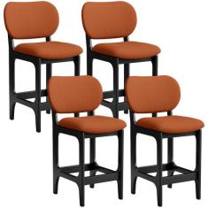 Kit 04 Banquetas Baixa Bar Cozinha E Sala DeJantar Fixa Betta Preto Te