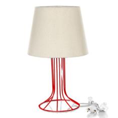 Abajur Torre Dome Bege Com Aramado Vermelho - MARRYLUZ