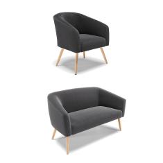 Sofá Namoradeira e Poltrona Pé Palito Natural Stella Bouclê Grafite D03 - D'Rossi