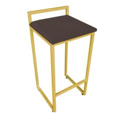 Banqueta Pietra Suede Base Dourado Marrom