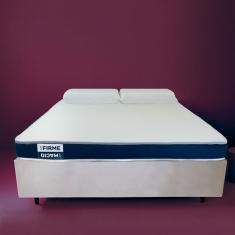 Cama Box com Colchão King Guldi Duplo D28 e 2 Travesseiros Guldi Soft Nasa Branco e Bege