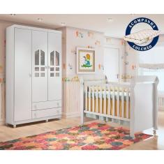 Quarto De Bebê Berço Roupeiro Infantil Branco