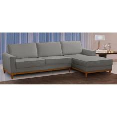 Sofá 3 Lugares 2,10m Living com Chaise Lavinia Linho Cinza Adonai Estofados