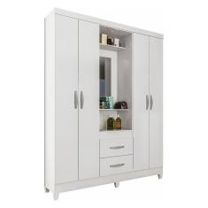 Guarda-roupas 4 Portas 2 Gavetas Com Espelho Multimóveis Cr35132 Branco Brilho Branco Brilho