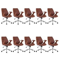 Kit 10 Cadeiras Escritório Diretor Giratória Kopenhagen Marrom