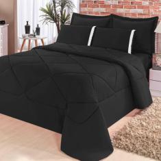 Kit Edredom Dupla Face+lençol Aconchego Solteiro 4 Pçs - Preto - Ateli